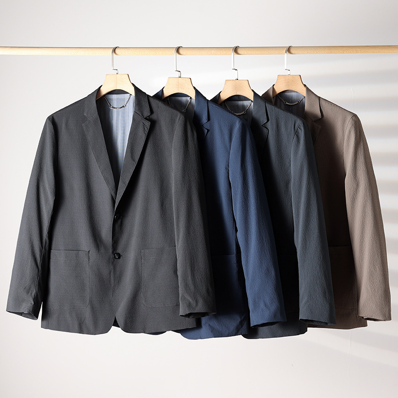 Japanese single spring and summer men's bubble gauze thin stretch breathable comfortable casual business solid color suit jacket tide