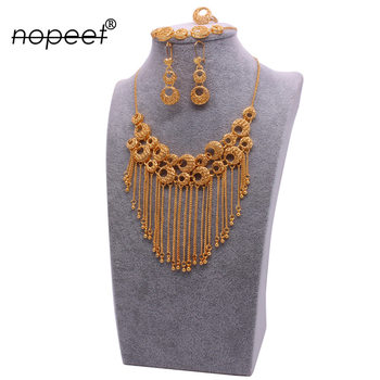 NOPEET Middle East Dubai 24k Gold Plated Gold Jewelry Set African Necklace Earrings Ring Bracelet Four-Pack