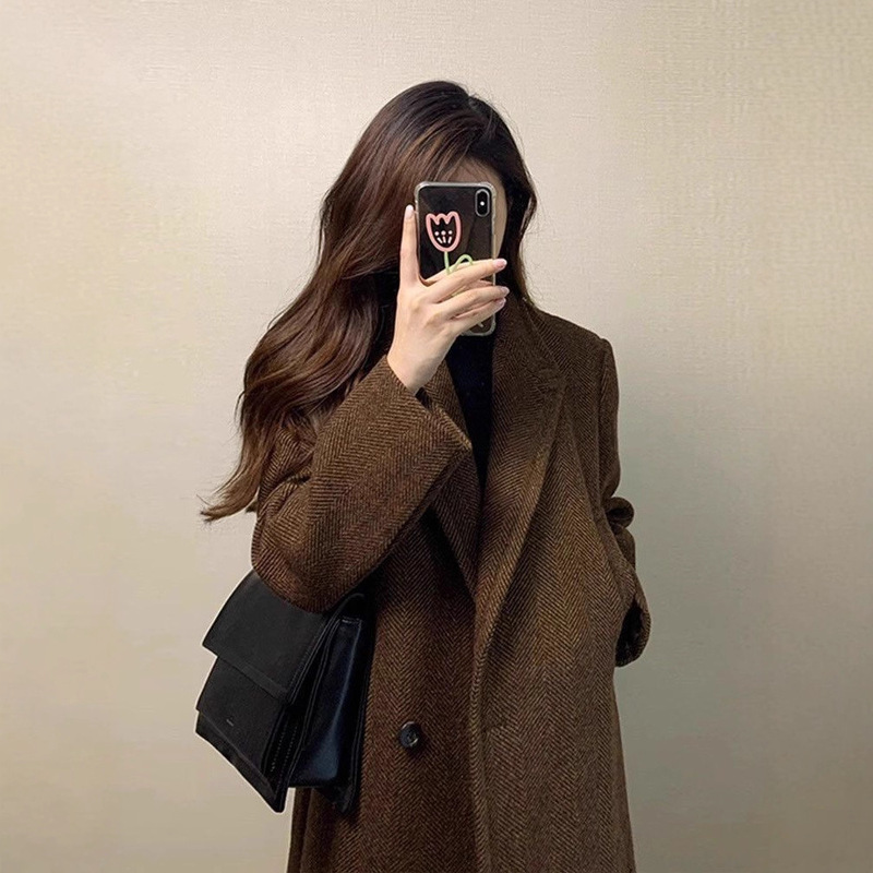 Korean-Style Suit Collar High-End Woolen Coat for Women, Autumn and Winter 2025 New Over-The-Knee Mid-Length Woolen Jacket Korean-Style Suit Collar High-End Woolen Coat for Women, Autumn and Winter 2025 New Over-The-Knee Mid-Length Woolen Jacket