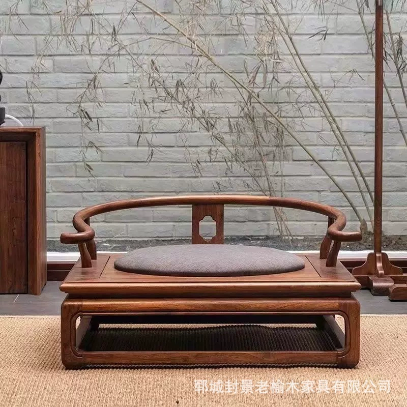 Новый круглый стул в китайском стиле из старого вяза, стул для медитации на скрещенных ножках из цельного дерева, одиночный стул, стул для учителя, чайный стул из цельного дерева