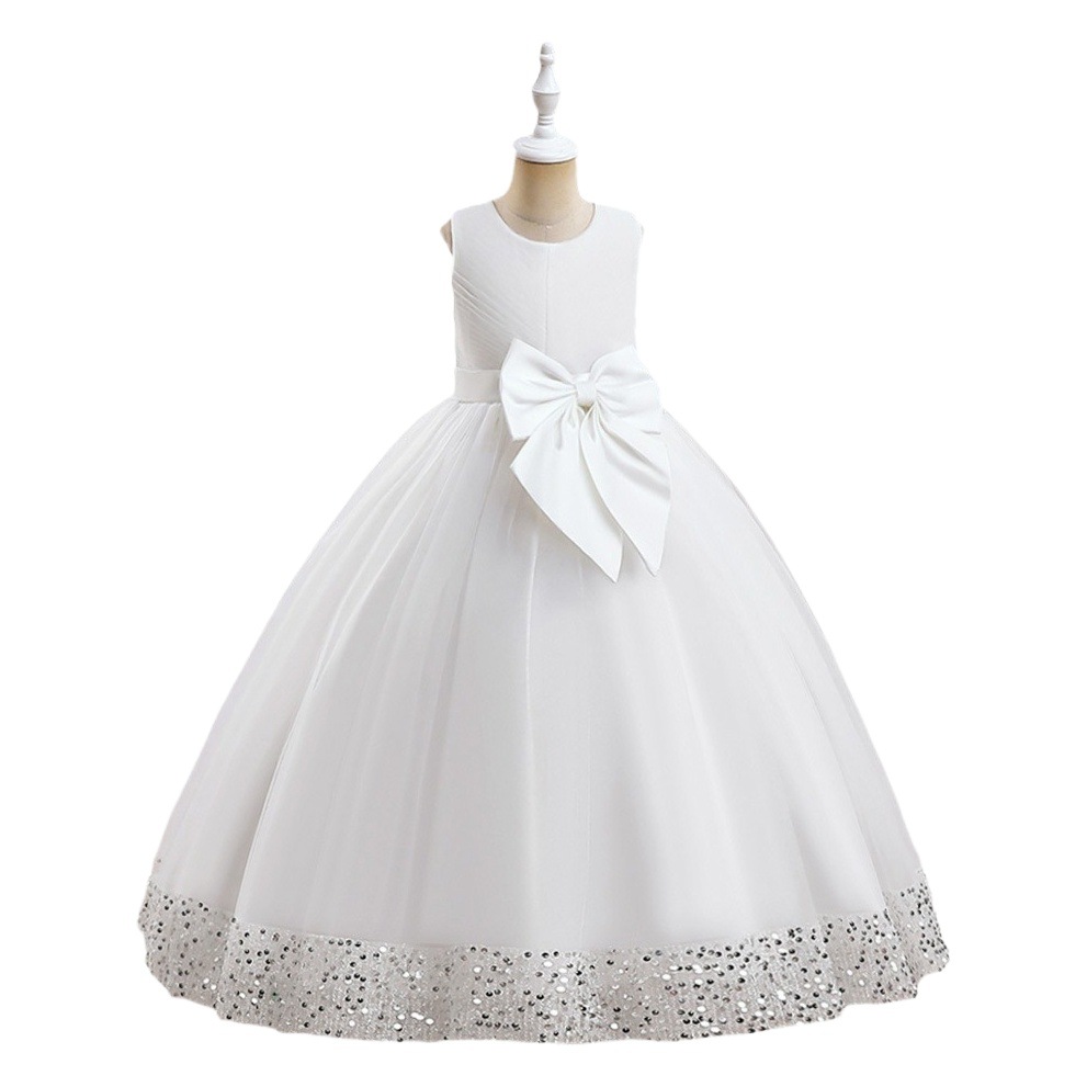 Vestido de princesa para niñas 2024 de Amazon, vestido de princesa con lazo en la cintura, malla de lentejuelas, vestido de princesa esponjoso.