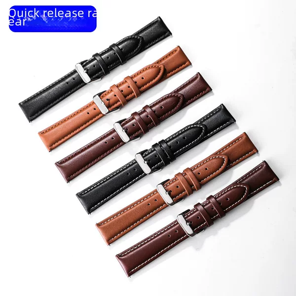 Home Factory Direct Plain Strap with Needle Grain Cowhide Pin Buckle Strap with Quick Detachable Ear Smart Watch Strap