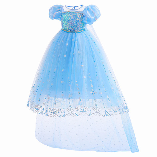 Icy White Elsa Trendy Princess Dress with Sparkling Net Organza and Detachable Mantle, Dropshipping One Piece