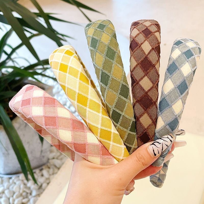 High-Top Wide-Brimmed Plaid Headband, Trendy New Spring/Summer Face-Washing Headband, Versatile Hair Accessory for Girls
