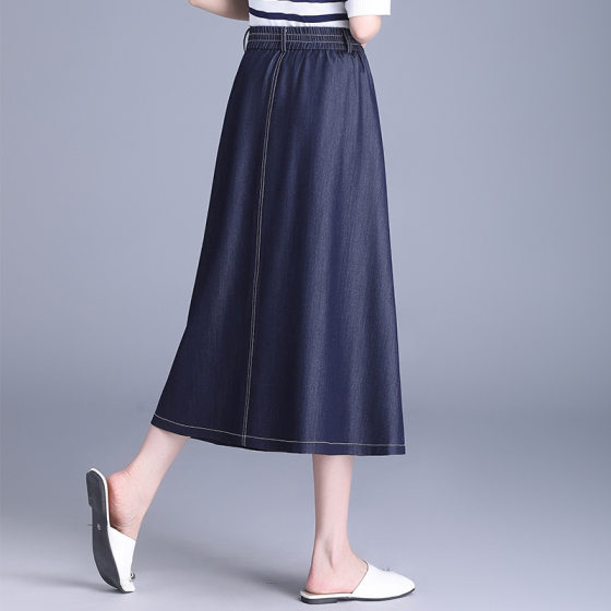Real shot 2025 spring and summer new plus size women's high waist Denim A long fashion pleated umbrella skirt skirt