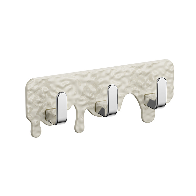 Gancho de tres enlaces sin perforación de estilo crema, gancho para ropa de pared de baño de adhesivo fuerte y sin costuras con gancho para almacenamiento de artículos diversos