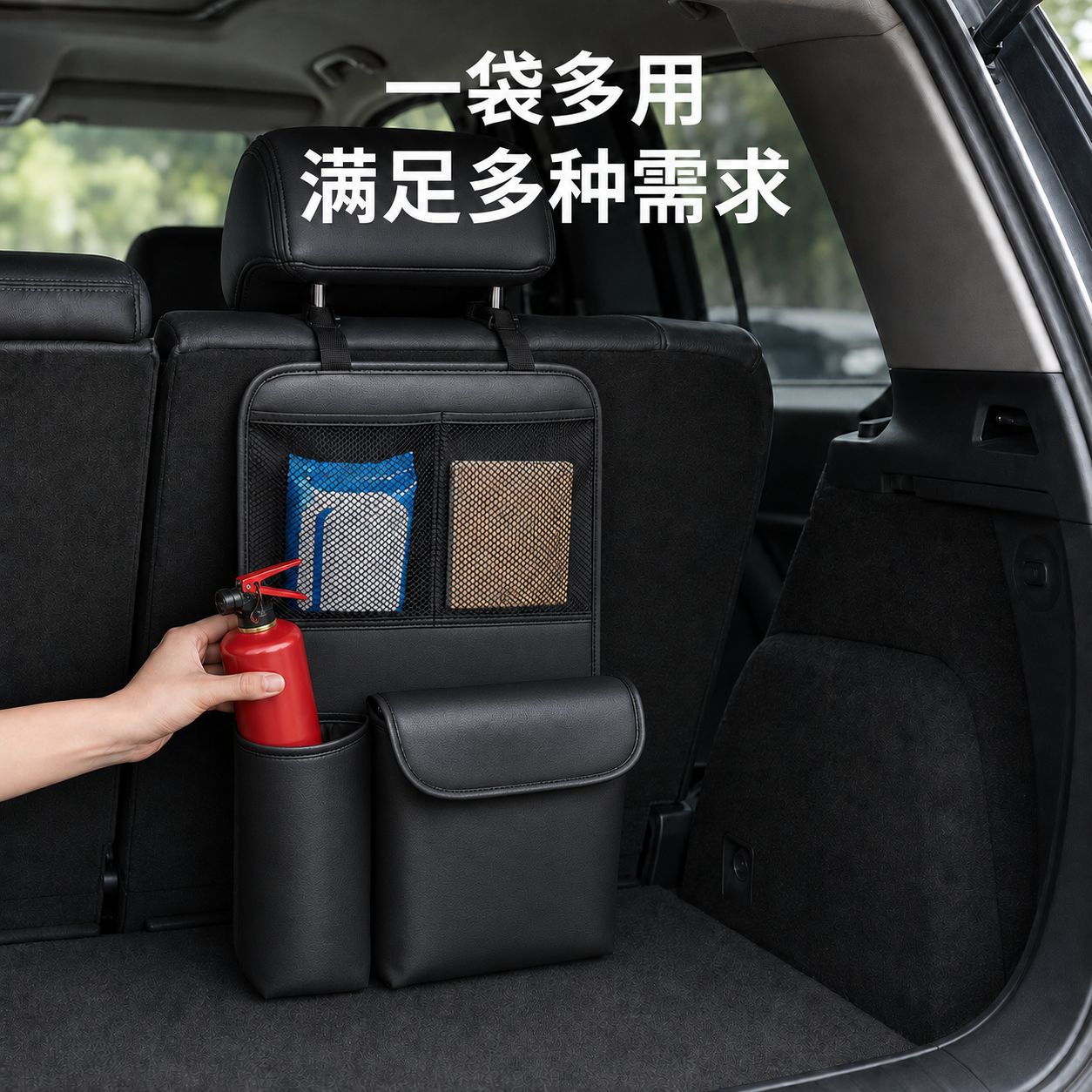 Car Trunk Storage Bag, Leather Car Storage Bag, Multifunctional Storage Seat Back I-Bag, Car Storage Hanging Bag