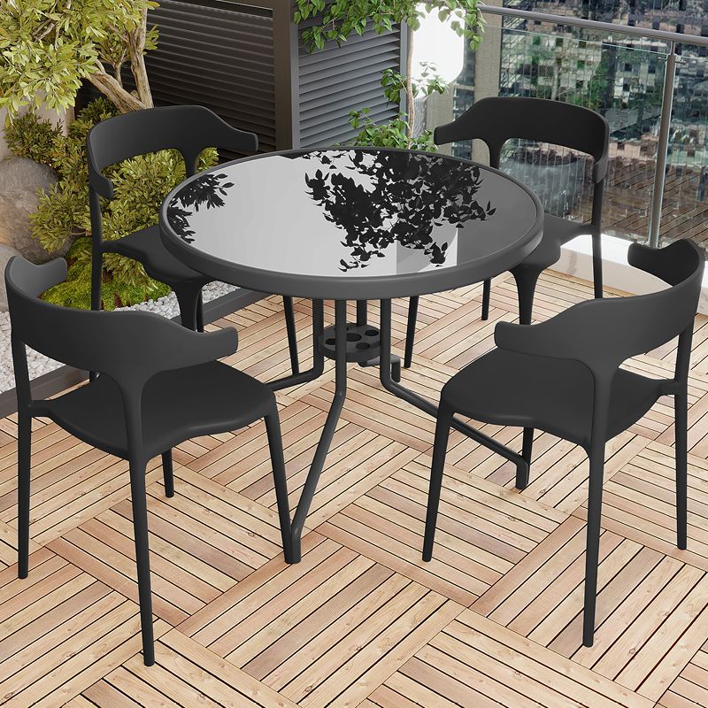 60cm 검정색 유리조립 원형테이블 + 의자 4개