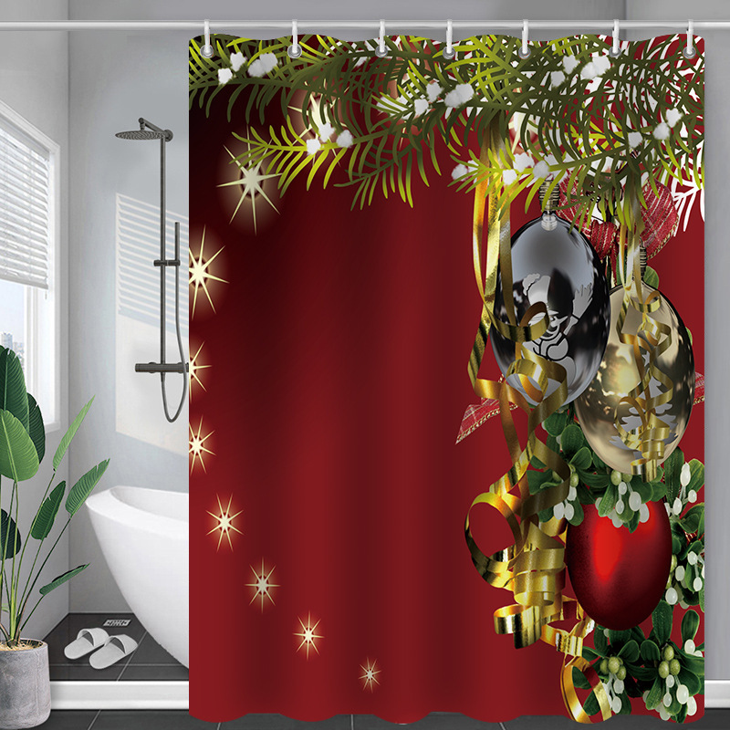 Christmas Shower Curtain 2024 Cross-Border New Bath Cloth European Style New Polyester Printed Partition Curtain Shower Curtain Can Be Printed with Logo