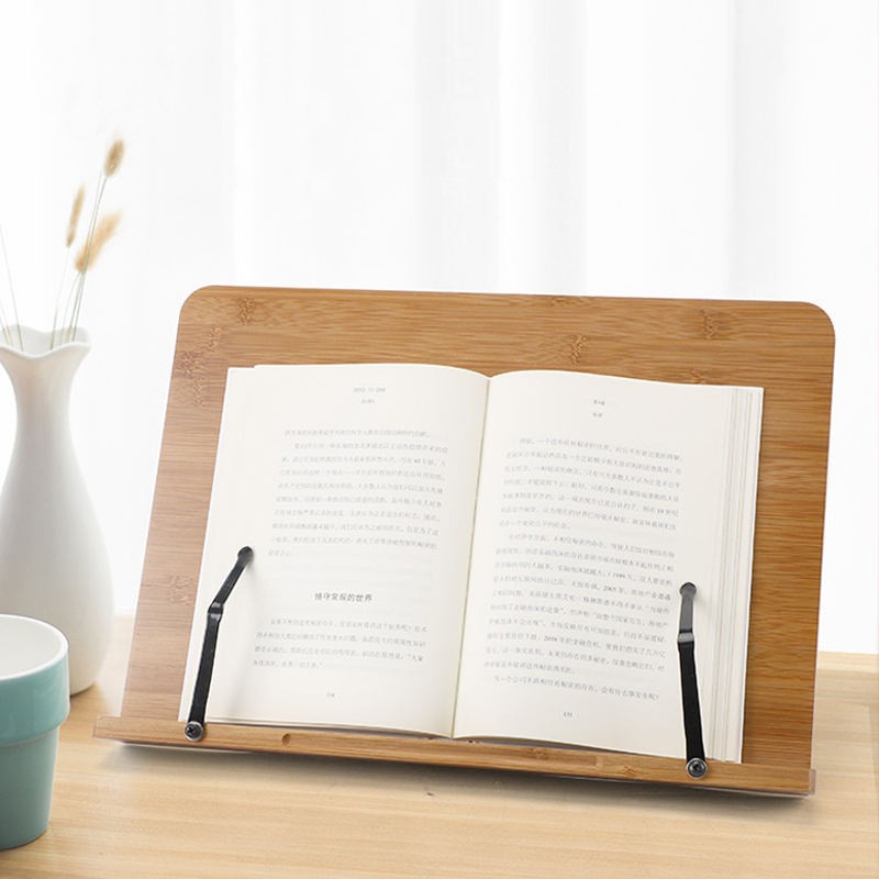 Estante de lectura de bambú ajustable de libro de carteles de lectura de libros de soporte para perezoso soporte de protección de cuello para niños pintura de bambú y madera