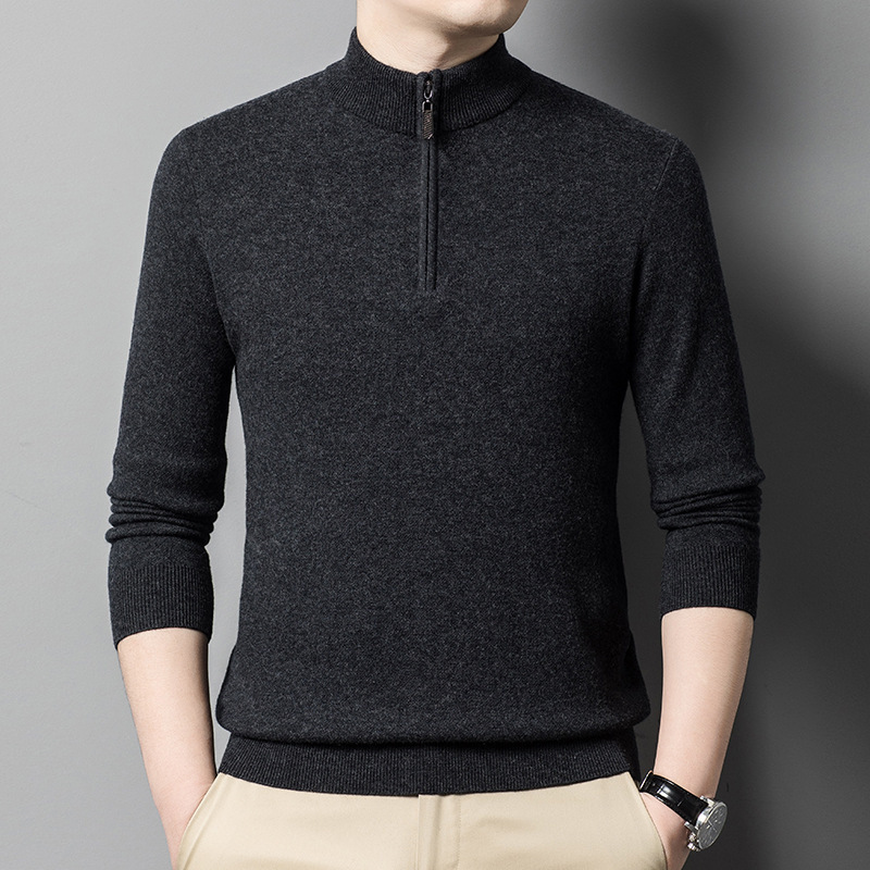 Brand All-match Half-high Collar Cashmere Sweater Men's 2024 Winter Middle-aged Dad's Thickened Warm Knitted Bottoming