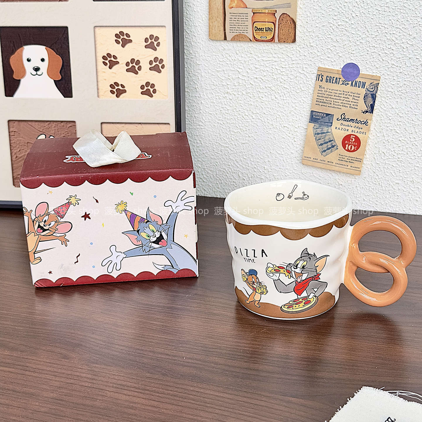 Gato y ratón tazas de cerámica de desayuno tazas de agua domésticas de agua potable de oficina de alto valor de regalo de cumpleaños