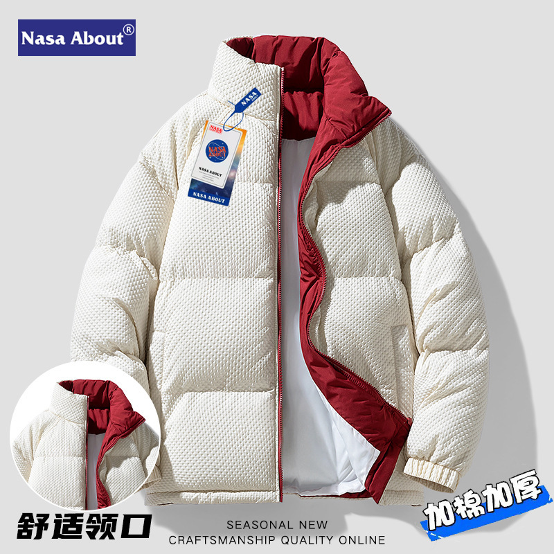 Nasa2025 Winter New Men's Thickened down Cotton Jacket Men's Trendy Brand Warm Versatile Puffer Jacket Cotton Coat