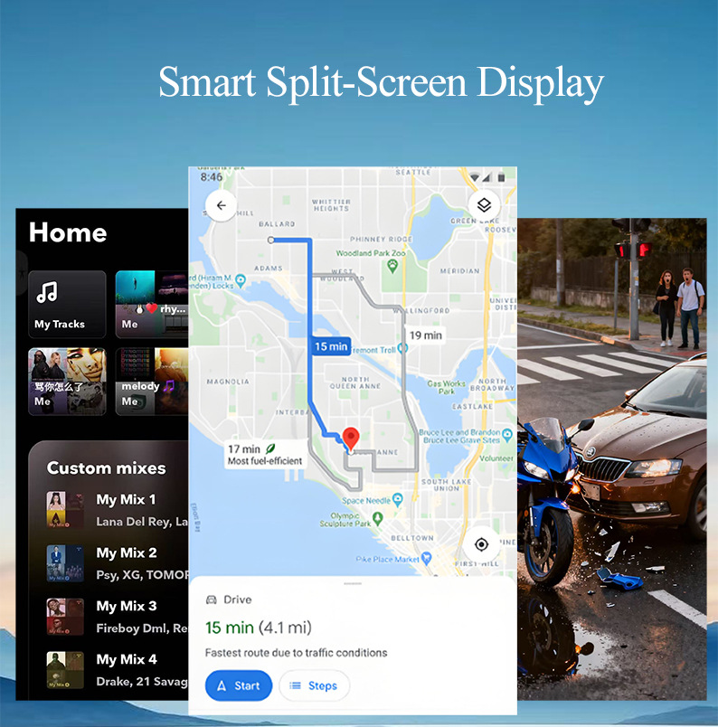 Motorcycle Smart Navigation System CarPlay/Android Auto Wireless Screen Mirroring Dash Cam Waterproof