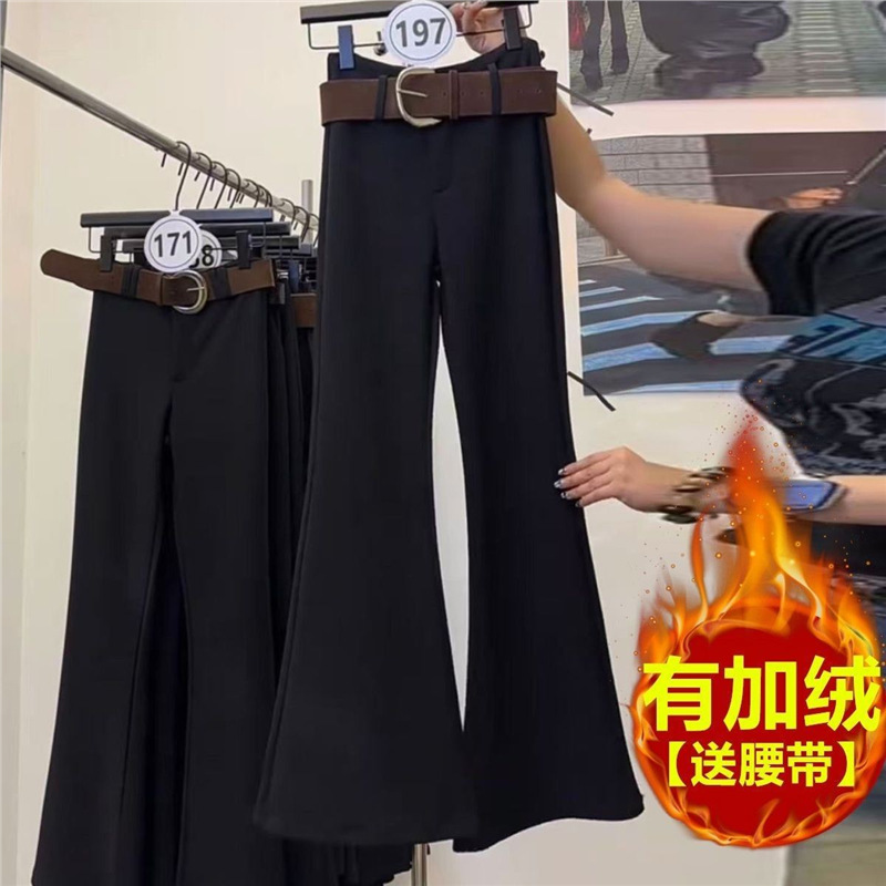 Black Velvet Micro-Flared Pants for Women 2025 Autumn and Winter New Slim High-Waist Slimming Look Casual Pants for Small Women