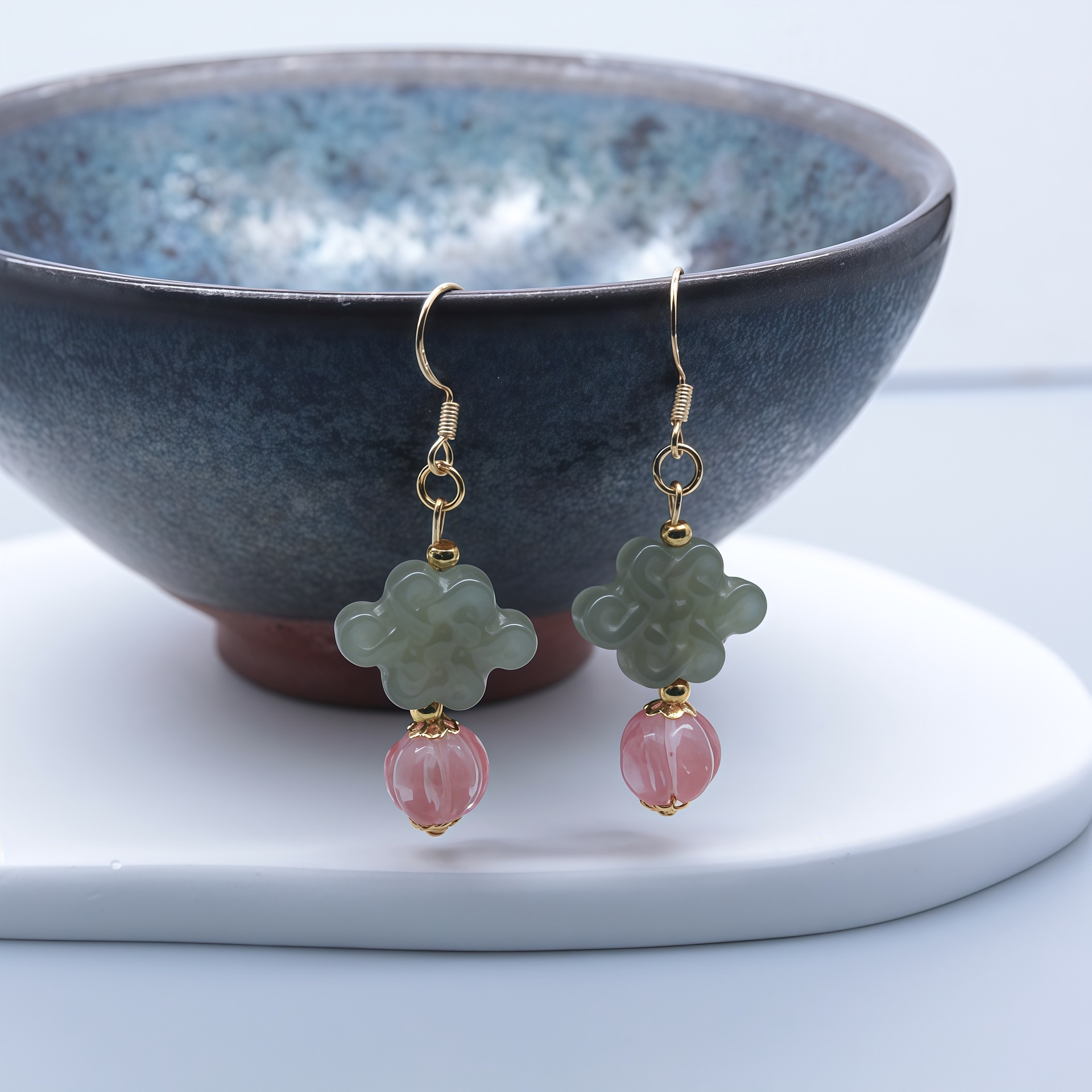 Natural Hetian Jade Clear Water Butterfly Ear Hooks 925 Silver Ear Pins Chinese Style Cheongsam Earrings Chinese Knot Pendant