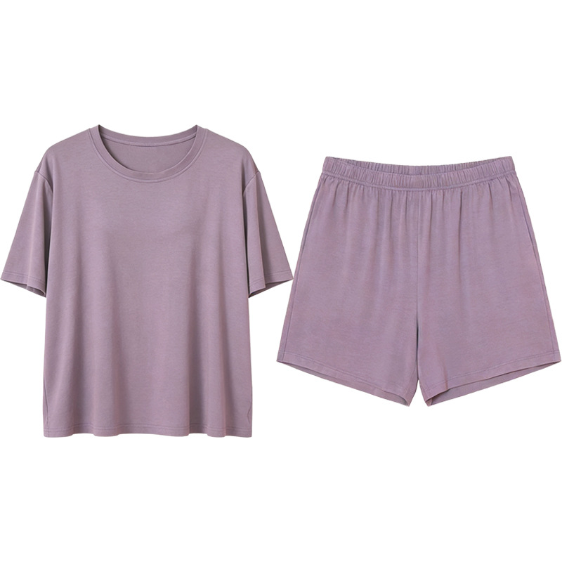 Pijama modal pantalones cortos de manga corta de verano de las mujeres con almohadilla en el pecho fresco delgado más tamaño verano homewear al aire libre