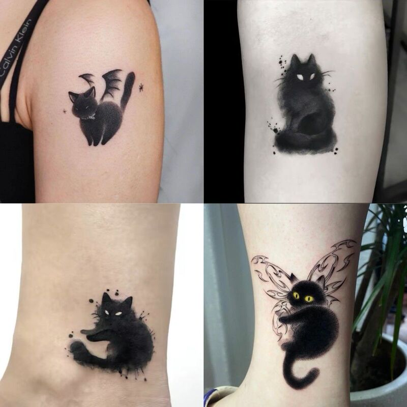 Black cat Xuan cat dark wings couple personality Ruan cool handsome semi-permanent waterproof arm wrist herbal juice tattoo stickers Black cat Xuan cat dark wings couple personality Ruan cool handsome semi-permanent waterproof arm wrist herbal juice tattoo stickers
