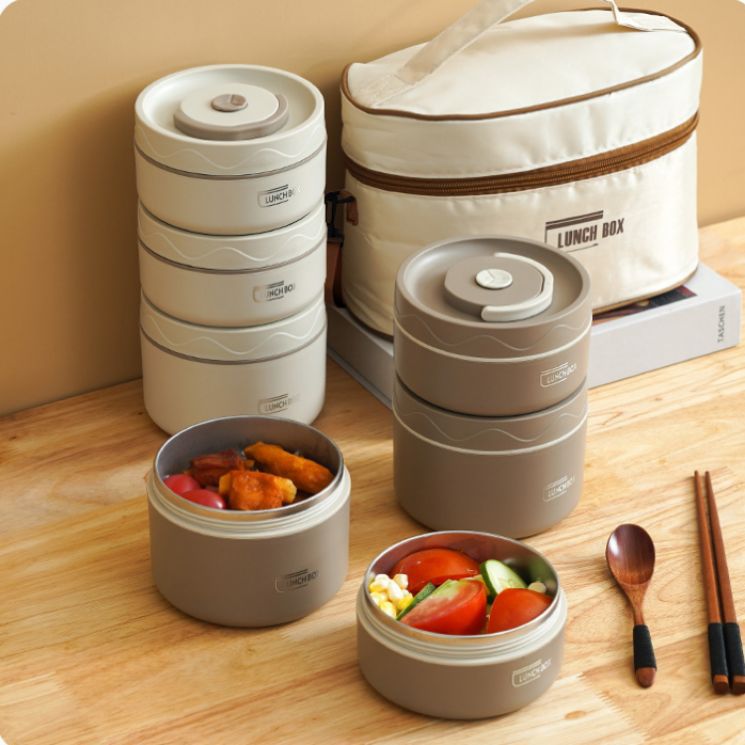 304 caja de almuerzo de acero inoxidable ronda horno de microondas calefacción multi-capa caja de almuerzo forro desmontable caja de almuerzo traje