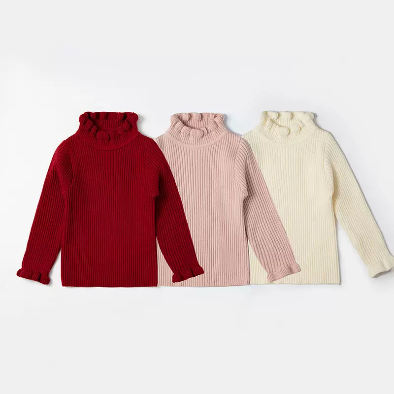 新款女童毛衣打底秋冬款宝宝高领花边圆领洋气儿童上衣针织衫5630