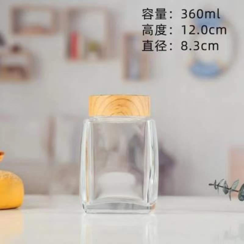 现货加厚高端方形蜂蜜罐燕窝瓶1斤装食品级密封玻璃瓶木纹盖