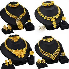 24K Dubai Gold Jewelry Set Fashionable Earrings for Europe, America, and Africa - Factory Wholesale 4-Piece Set