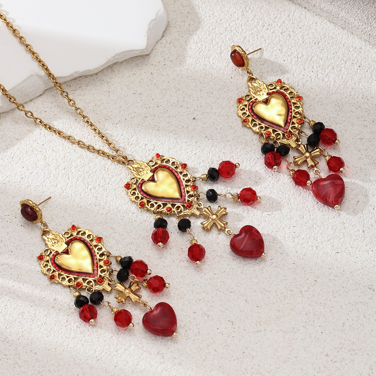 Taina europa y americana pendientes de acero inoxidable lujo ligero amor bordilla color goteo de aceite conjunto de joyas acrílicas