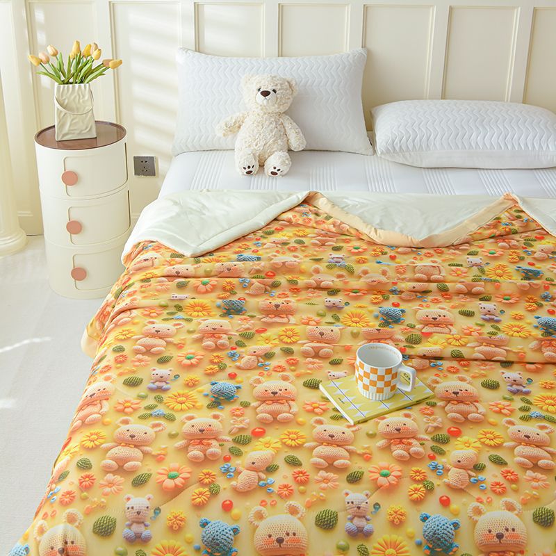 Caricatura infantil 5D impresión de hielo sensación de aire acondicionado de verano frío es verano edredón delgado lavable a máquina para una sola persona