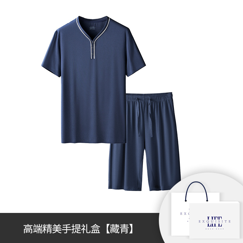 [Mismo estilo en mostrador] Conjunto de pijama de pantalones cortos finos de manga corta para hombre, modal de doble cara, primavera y verano, 80 unidades