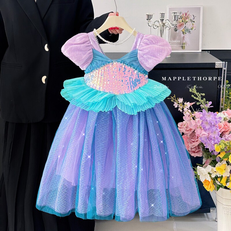Internet Celebrity Mermaid Princess Dress Girls' Long Sleeve Velvet dress Little Girl's Birthday Halloween Children's Dress Internet Celebrity Mermaid Princess Dress Girls' Long Sleeve Velvet dress Little Girl's Birthday Halloween Children's Dress