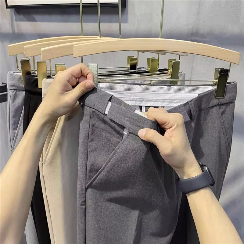 Korean Style New 2025 Men's Casual 9-Point Drape Dress Pants with Hidden Elastic Waist Fashion Suit Men's Trousers
