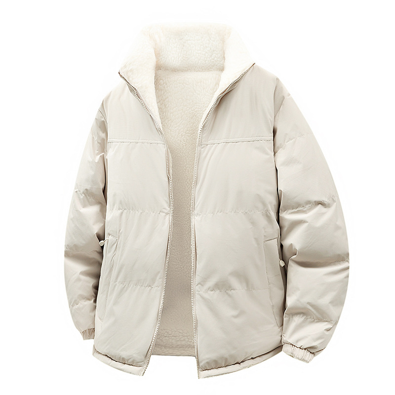 Unisex Cotton Padded Jacket Lamb Wool Winter Coat For Cold Weather_voghion.com
