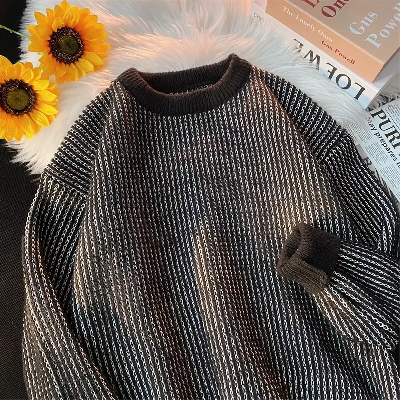 2024 nuevo overcoat de punto de cuello redondo de tendencia masculina de otoño y invierno de tamaño grande suéter de alto nivel de viento perezoso