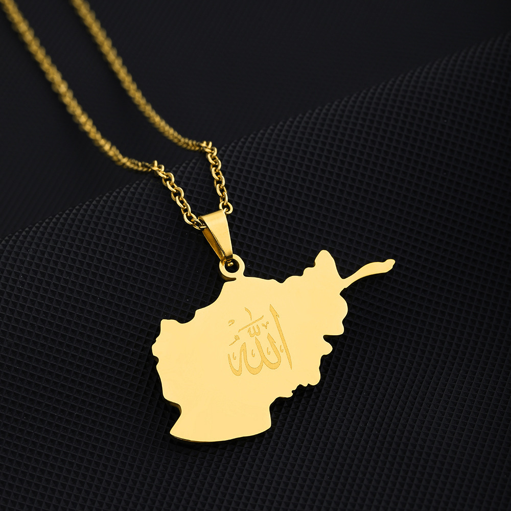 Edelstahl Afghanistan Karte Halskette Paar Stil Ethno-Stil beliebte Persönlichkeit Öltropfen Titan Stahl Zubehör_voghion.com