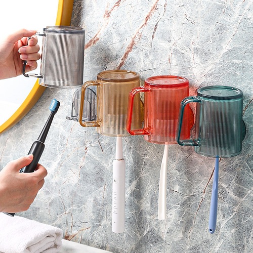 Simple and Elegant Couples Electric Toothbrush Holder Without Drilling, Luxury Transparent Shower Cup Set Wall-Mounted Toothbrush Stand