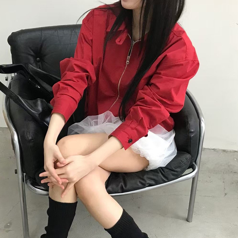 韩国东大门2025秋季新款休闲简约气质宽松显瘦翻领拉链夹克外套女|undefined