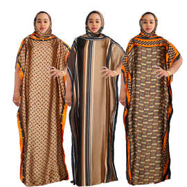 跨境货源非洲女装大码新款字母袍子穆斯林速卖通通勤连衣裙配头巾