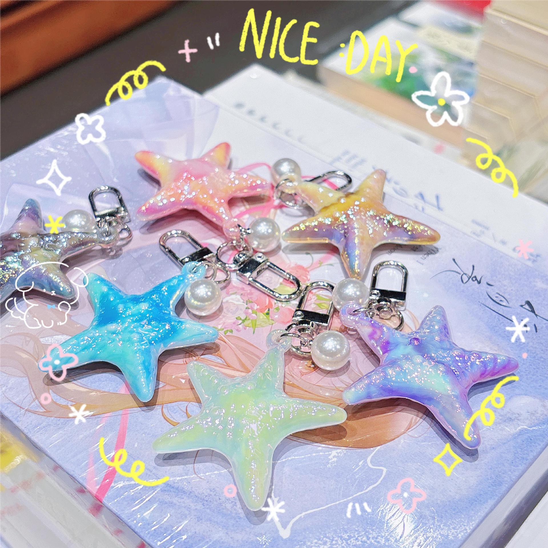 27g Weight Bag Pendant, Keychain Classification 1 Piece Quantity Holiday, Daily Occasion Acrylic Material Starfish Pattern Unisex Gender Marine Style Style 1 Piece Marine Style Starfish Acrylic Unisex Bag Pendant Keychain 4