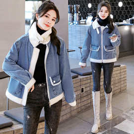 实拍2021冬装新款韩版短款加厚牛仔棉衣外套女机车款休闲夹克