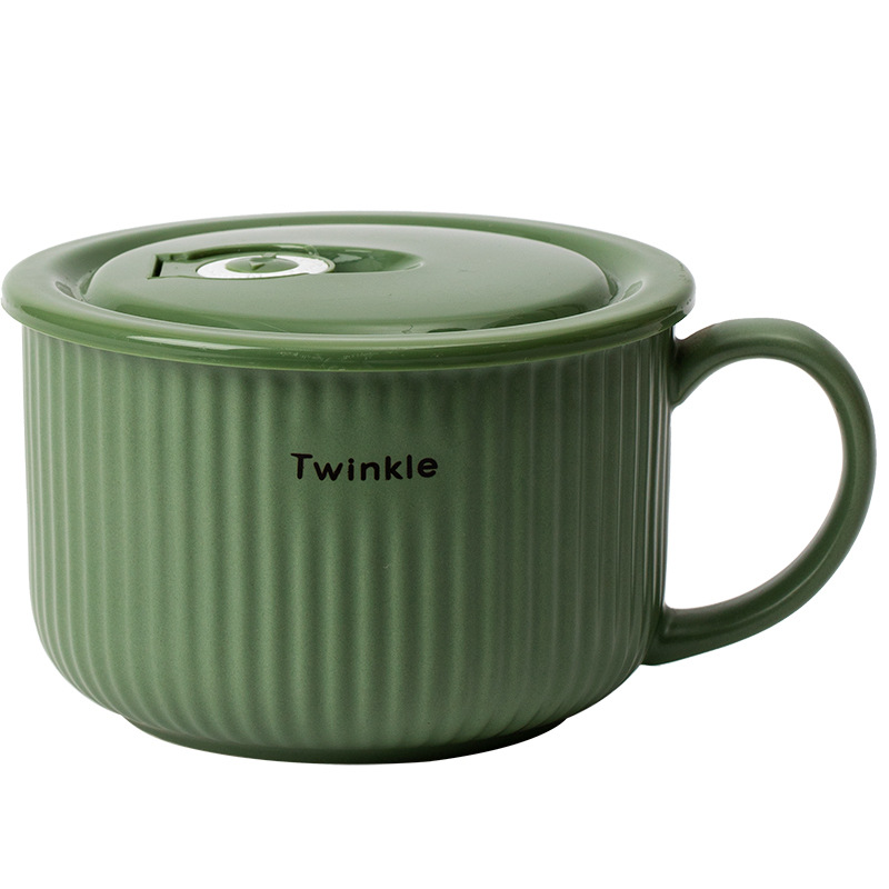 Shanen tazón de fideos instantáneos de cerámica con tapa Taza de fideos instantáneos japoneses para estudiantes dormitorio tazón de fideos instantáneos cantina lonchera sola