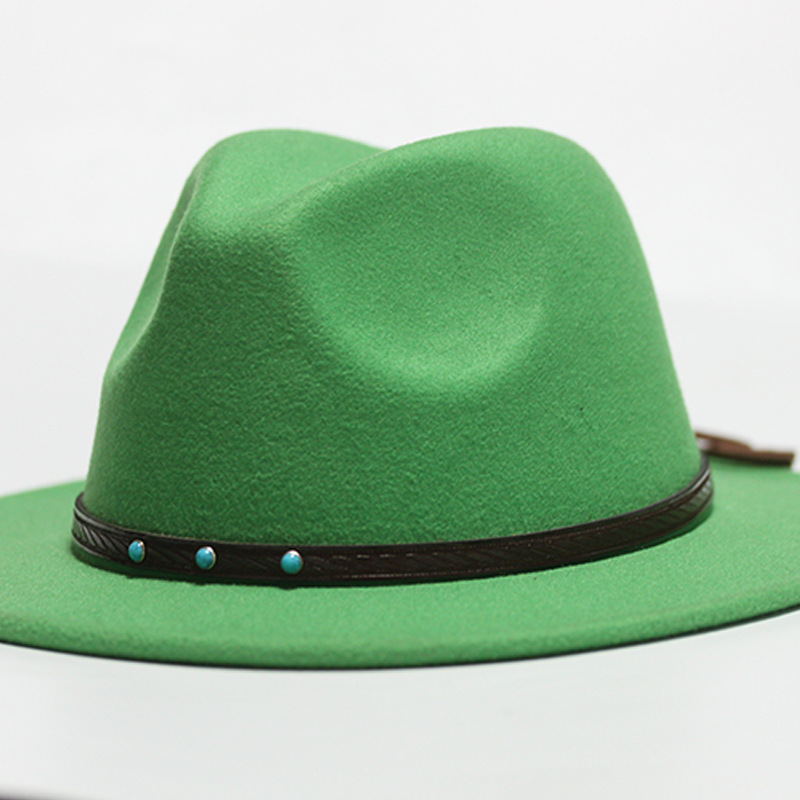 Nuevo sombrero Pu Correa remachada sombrero con sombrero vaquero de piedra elástica sombrero de fieltro cinturón de tejido modelo Pu sombrero con accesorios