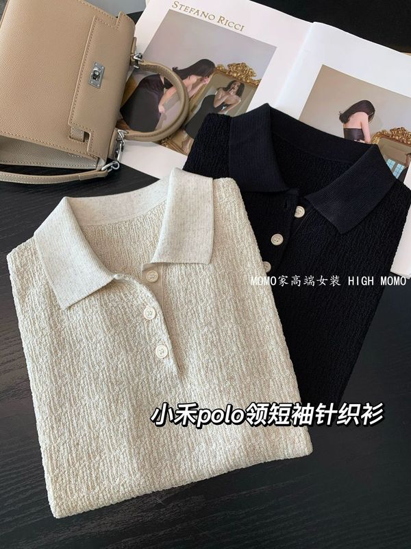 禾+系列！柜面1500+棉羊毛混纺polo领短袖针织衫简约套头上衣女|undefined