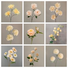 香槟色仿真花婚庆用花玫瑰花蝴蝶兰绣球百合假花香槟色仿真花批发