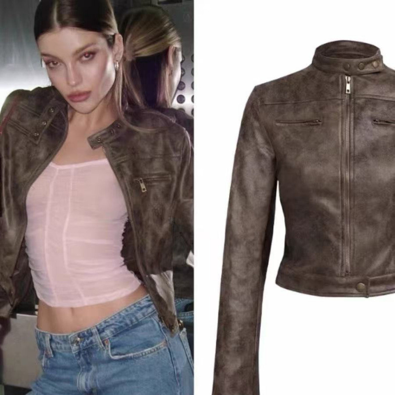 lioness Vintage Street Ins Same Style Motorcycle American Style Slim-fit Dressed Short Leather Jacket Coat Women's Autumn Jacket