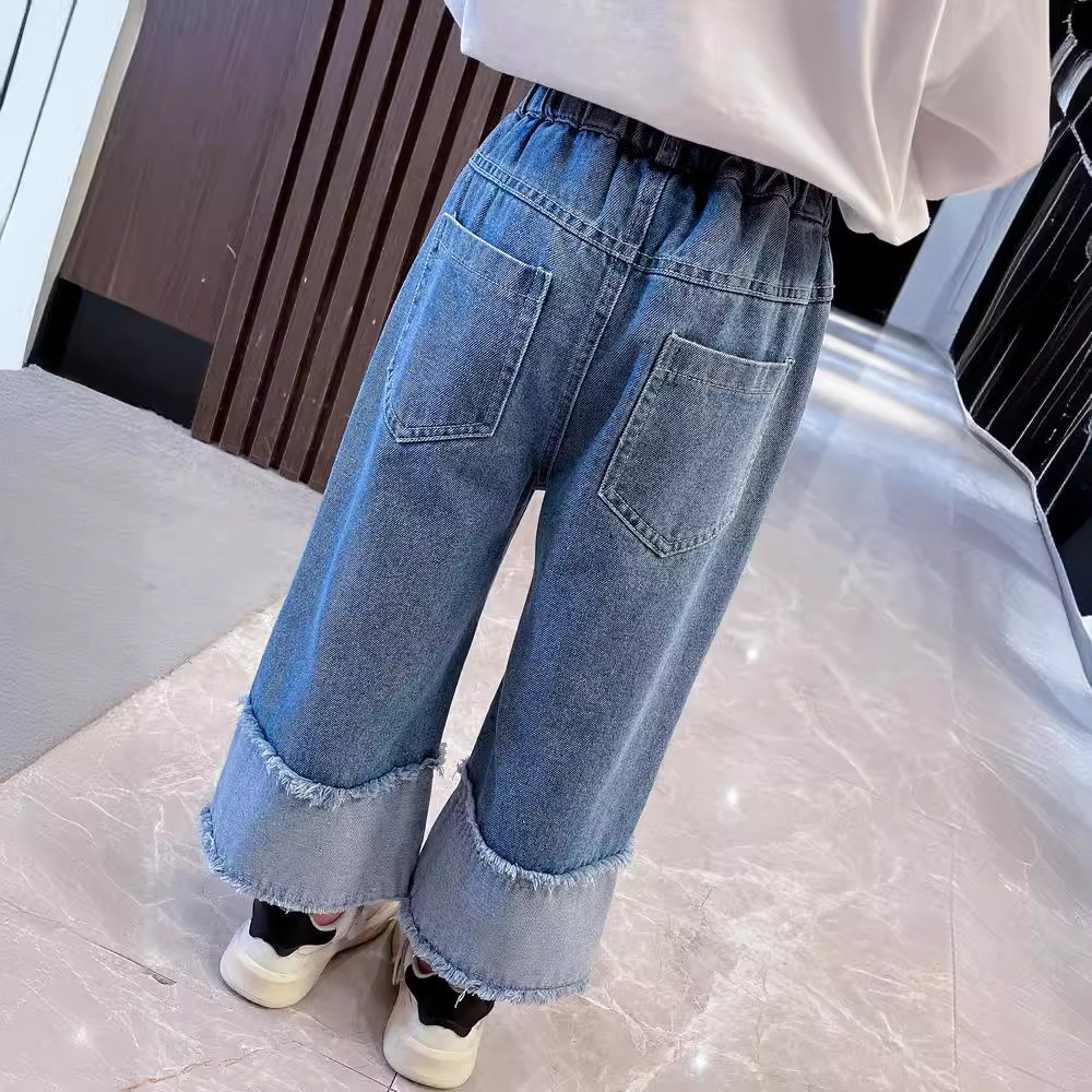 2026 nuevos pantalones jeans de niñas primavera y otoño, pantalones de primavera para niños, pantalones rectos de niñas, estilo extranjero