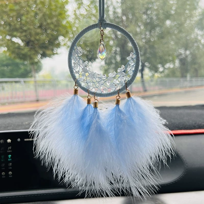 Car pendant feather crystal stone Car hanging - moon-crystal-car-hanging-blue