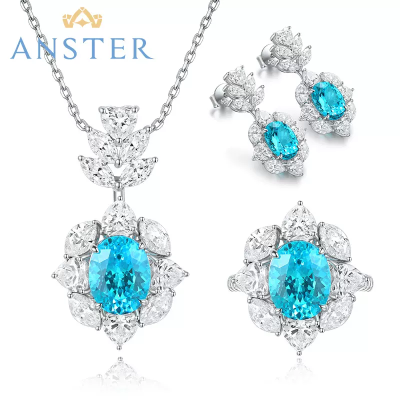 【热销】ANSTER 原创设计培育帕拉伊巴项链吊坠耳钉主石约4.6克拉