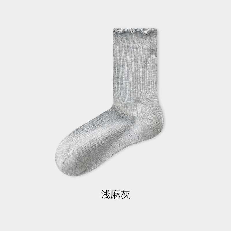 纯棉袜子女堆堆袜春秋中筒袜芭蕾风秋季透气花边长中筒袜配小皮鞋|undefined