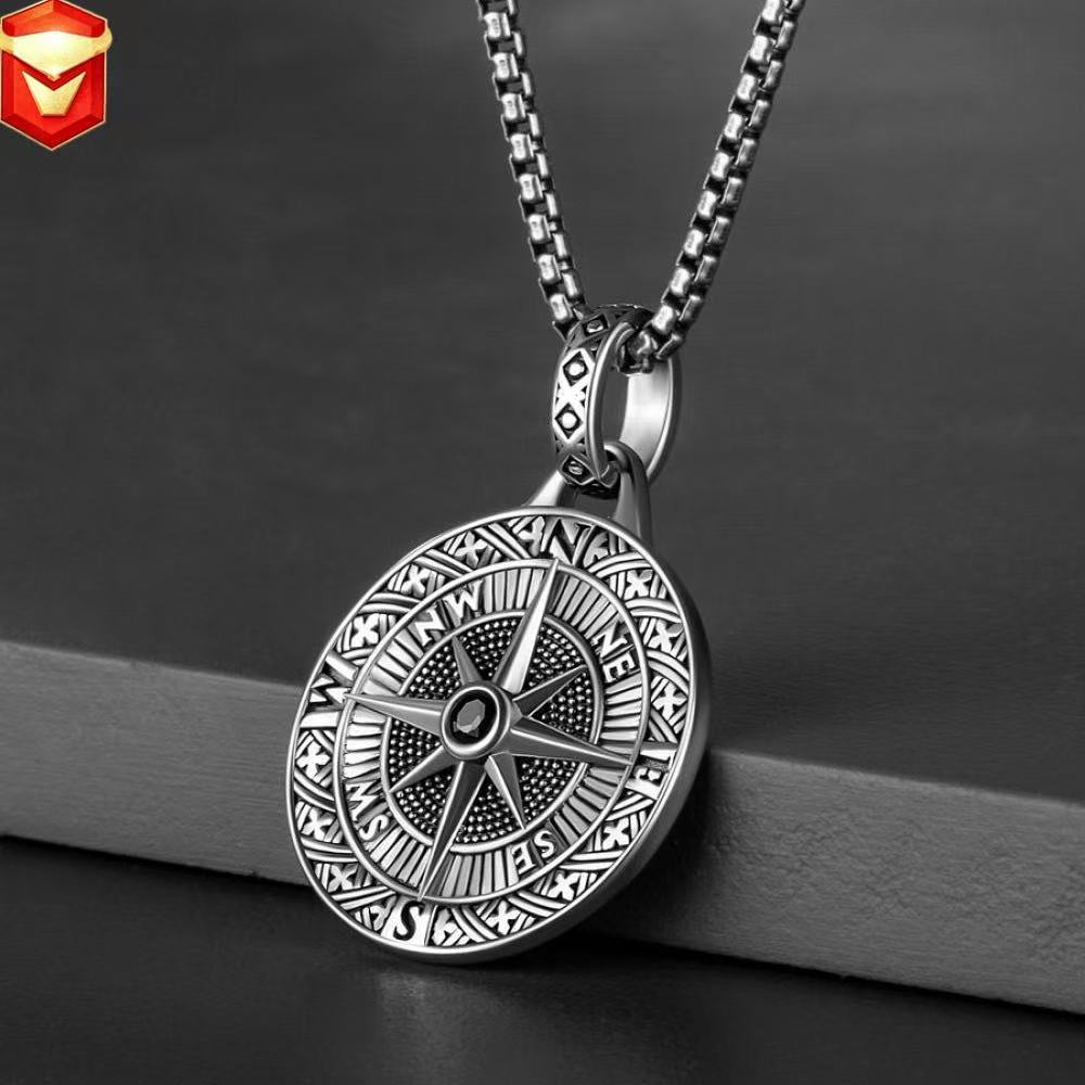Protection Talisman Compass Pendant Necklace For Men Alloy Fashion_voghion.com