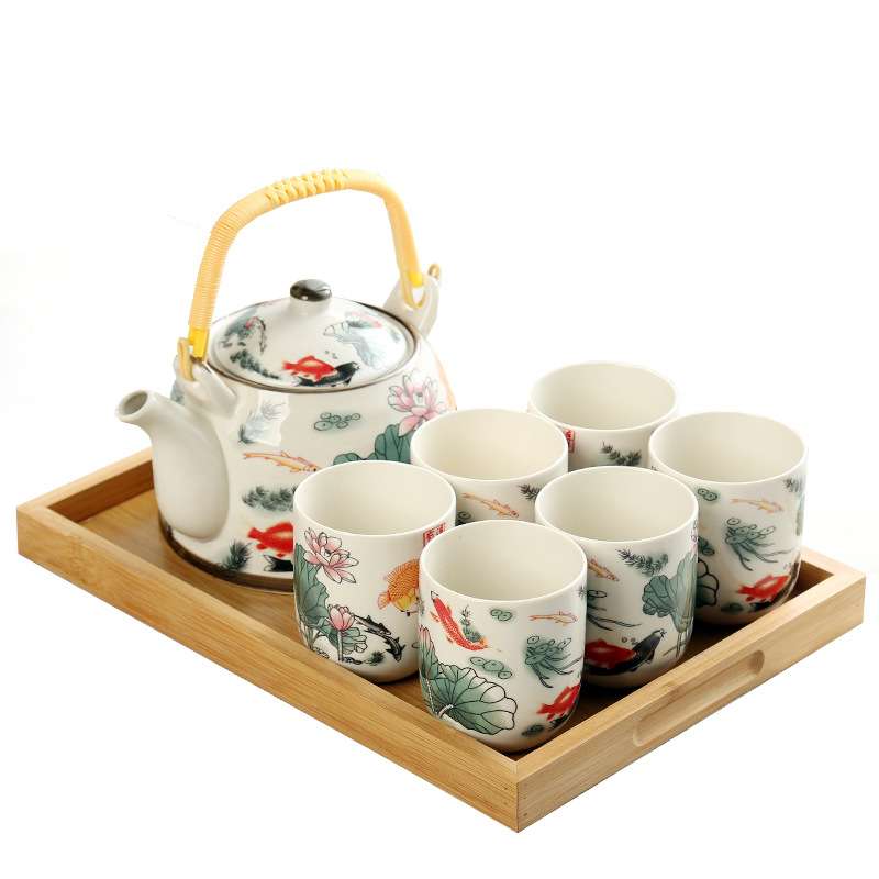 Tetera grande bandeja de té cerámica porcelana azul y blanca Kung Fu haz olla hogar simple juego de té traje bandeja una olla seis tazas